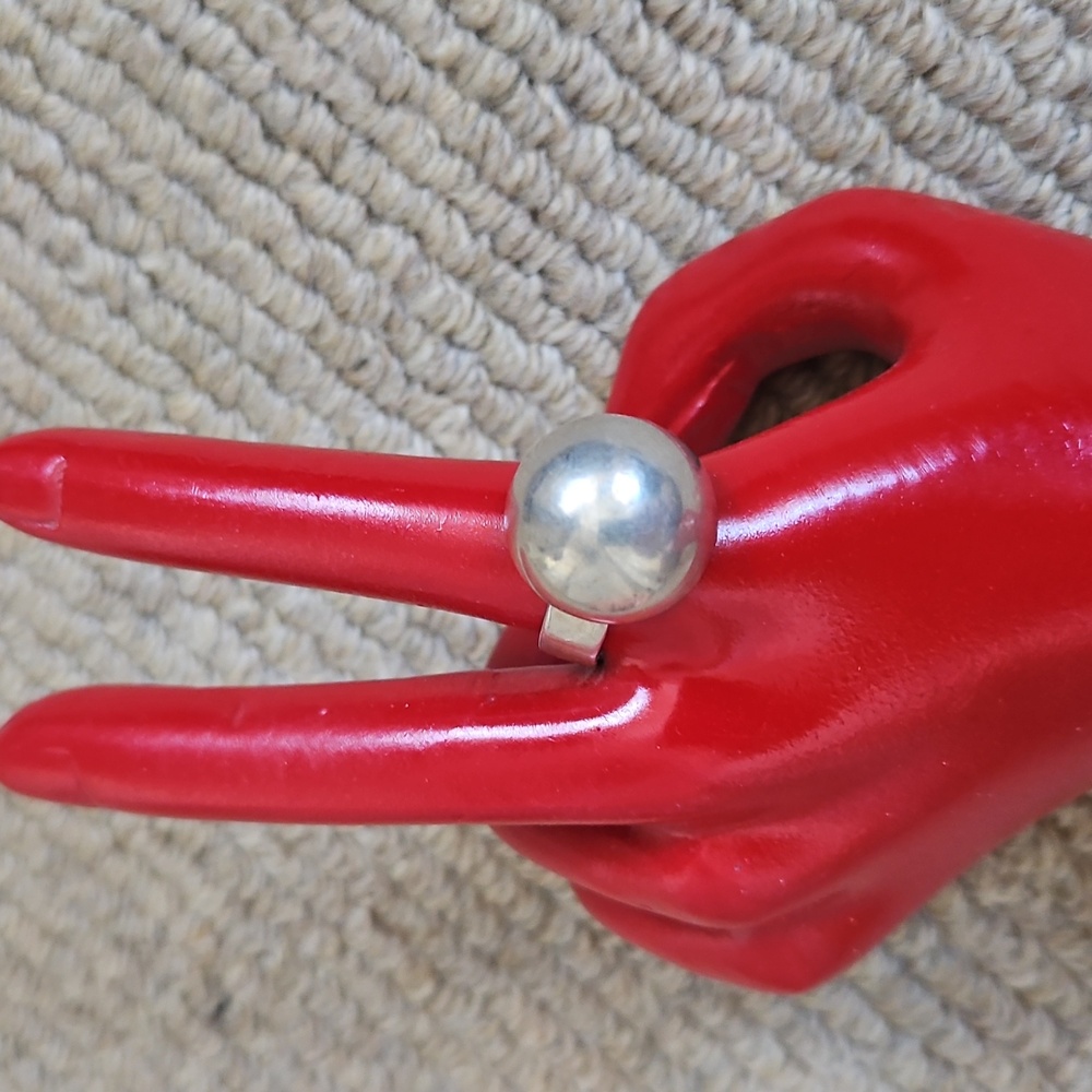 Rare 925 sterling silver chime rattle ball half sphere adjustable ring